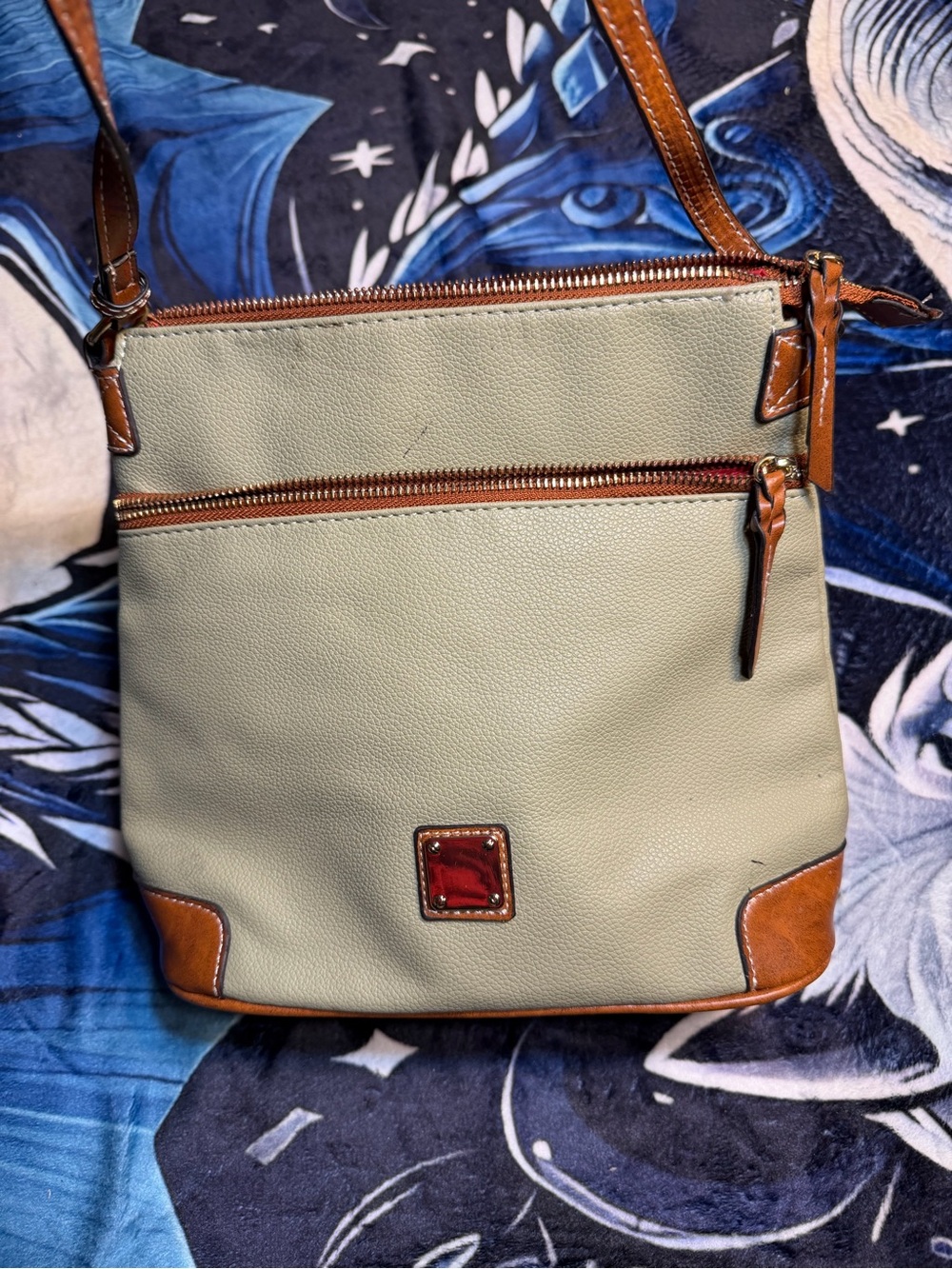 Dooney & Bourke Light Sage and Tan Pebble Leather Crossbody Messenger